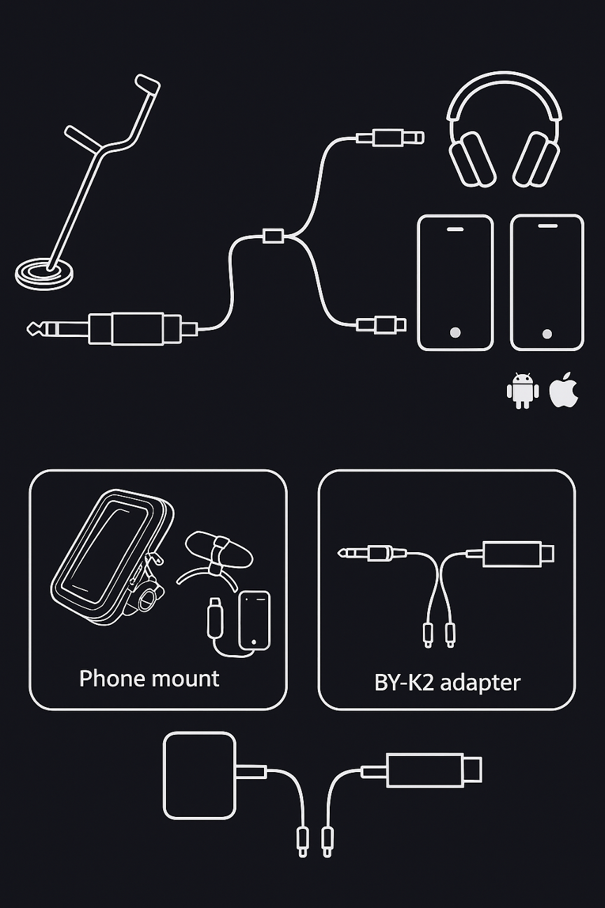 Connection diagram between detector, phone and headphones