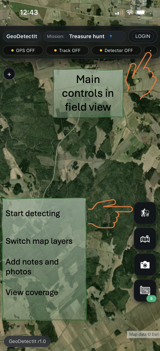 GeoDetectit main controls in field view