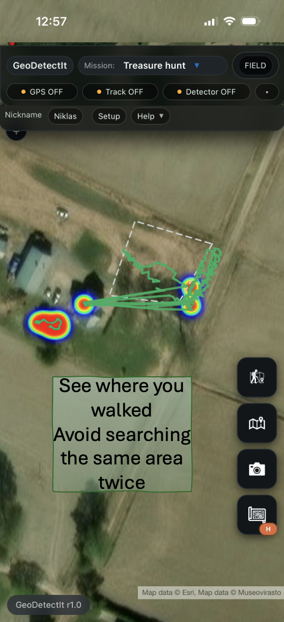 GeoDetectit tracking and walked path in field view