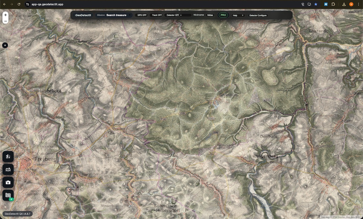 Historic map overlay showing terrain and field structures